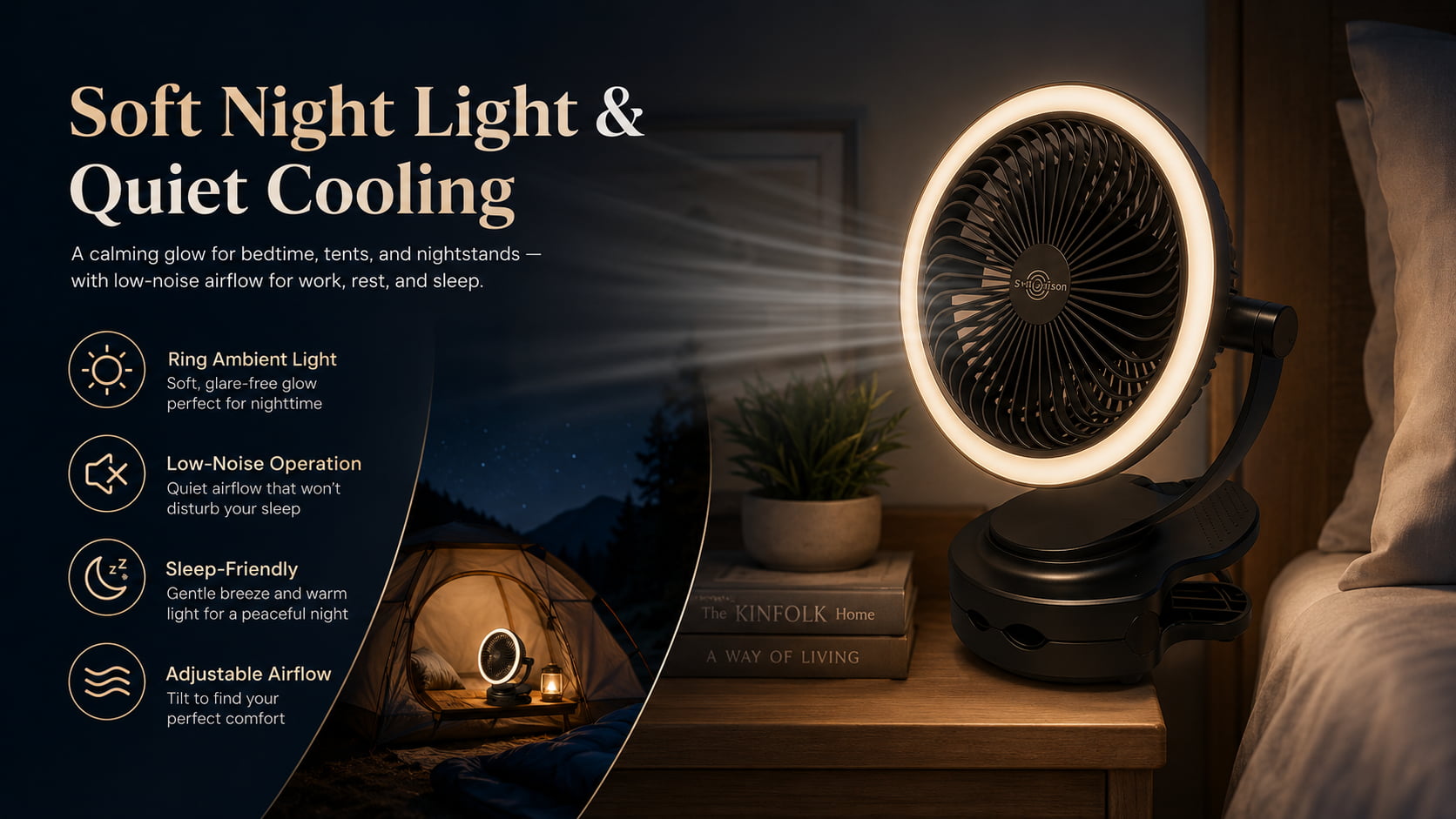Clip Fan with Light & Quiet Clip Fan for Daily Use