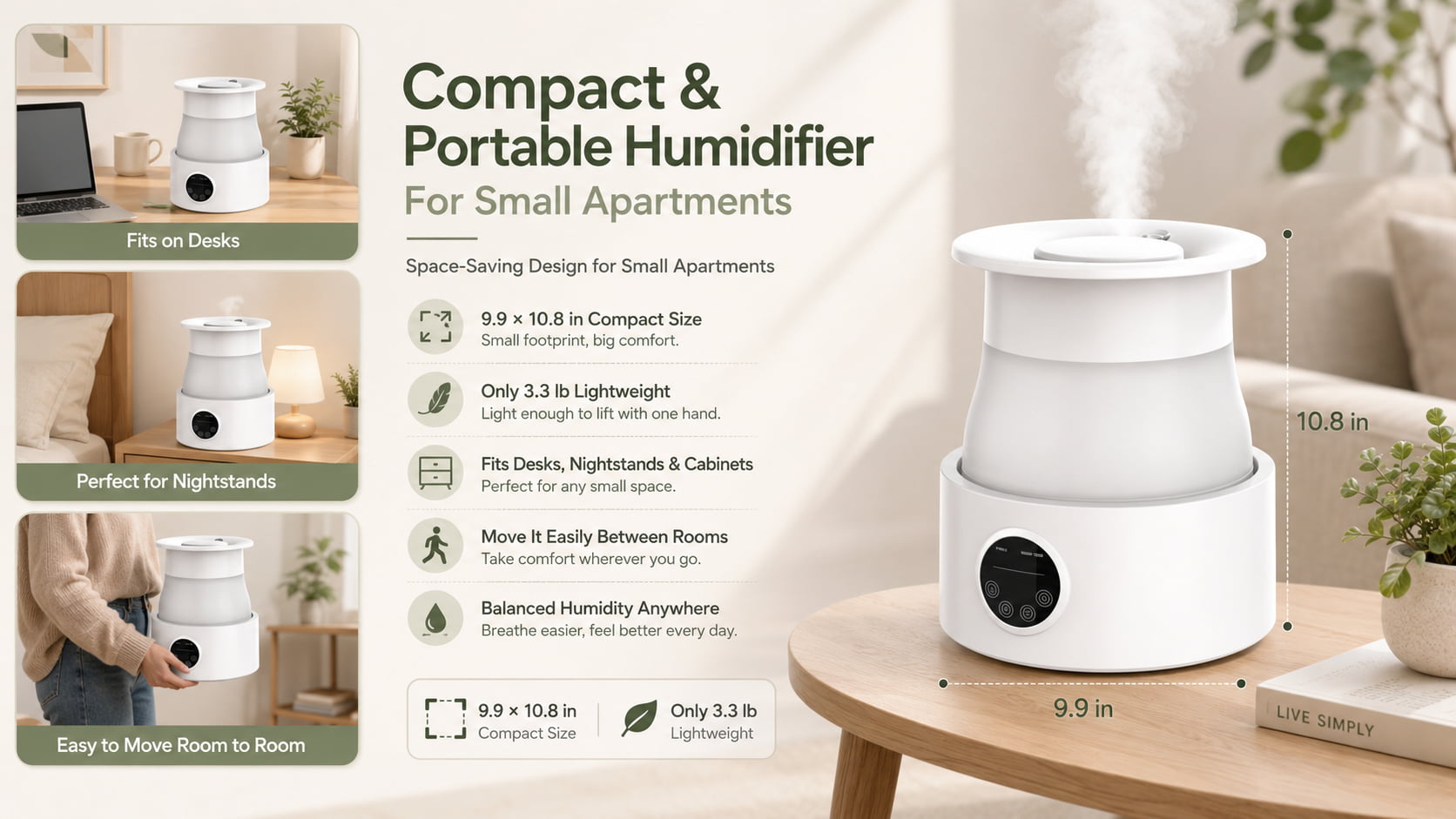 Compact & Portable Humidifier for a Small Apartment
