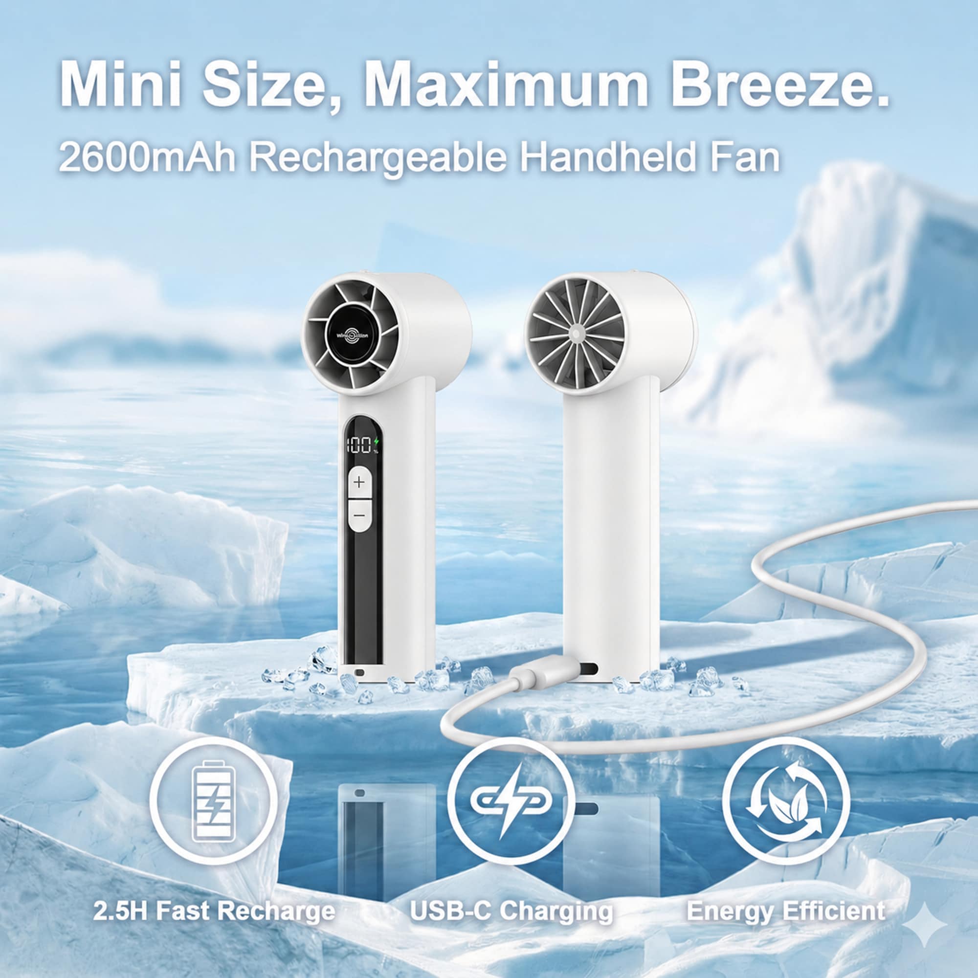 High Speed Windmini Fan Rechargeable Quiet Cooling Fan with LED Display (1)