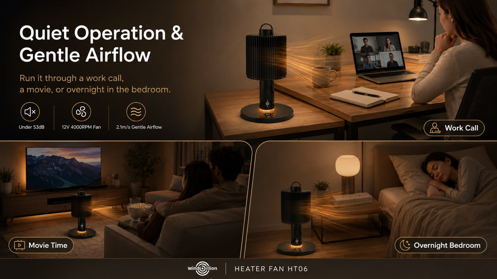 Quiet Operation & Gentle Airflow Quiet Halo Heater For Office Use