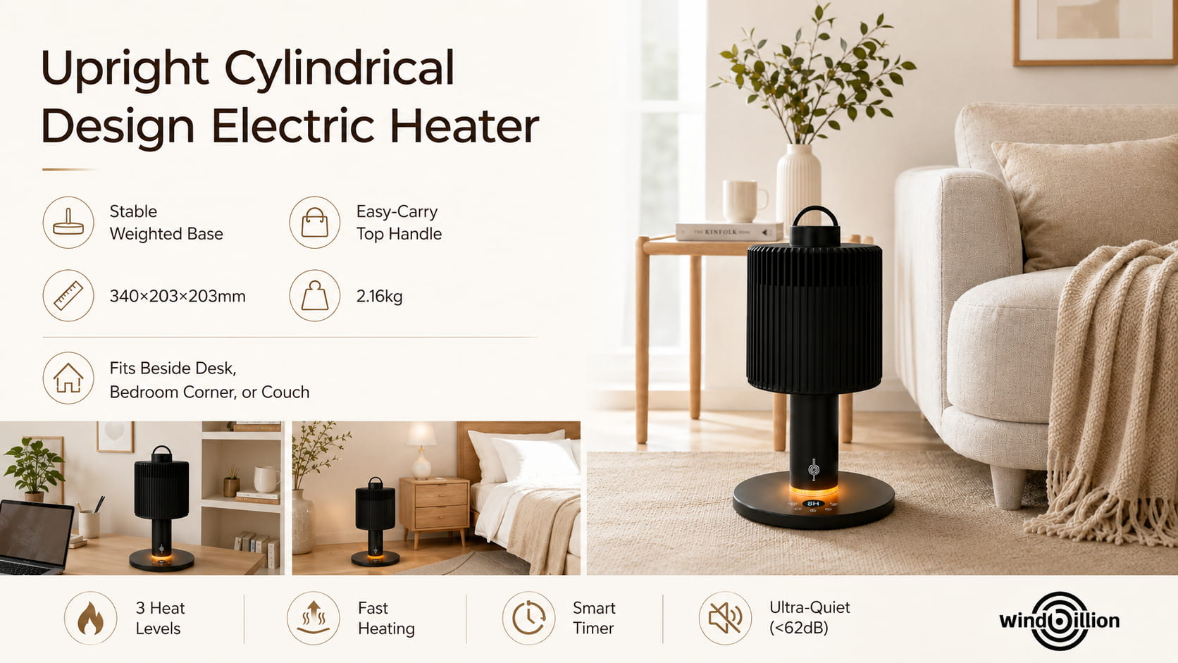 Upright Cylindrical Design Electric Heater