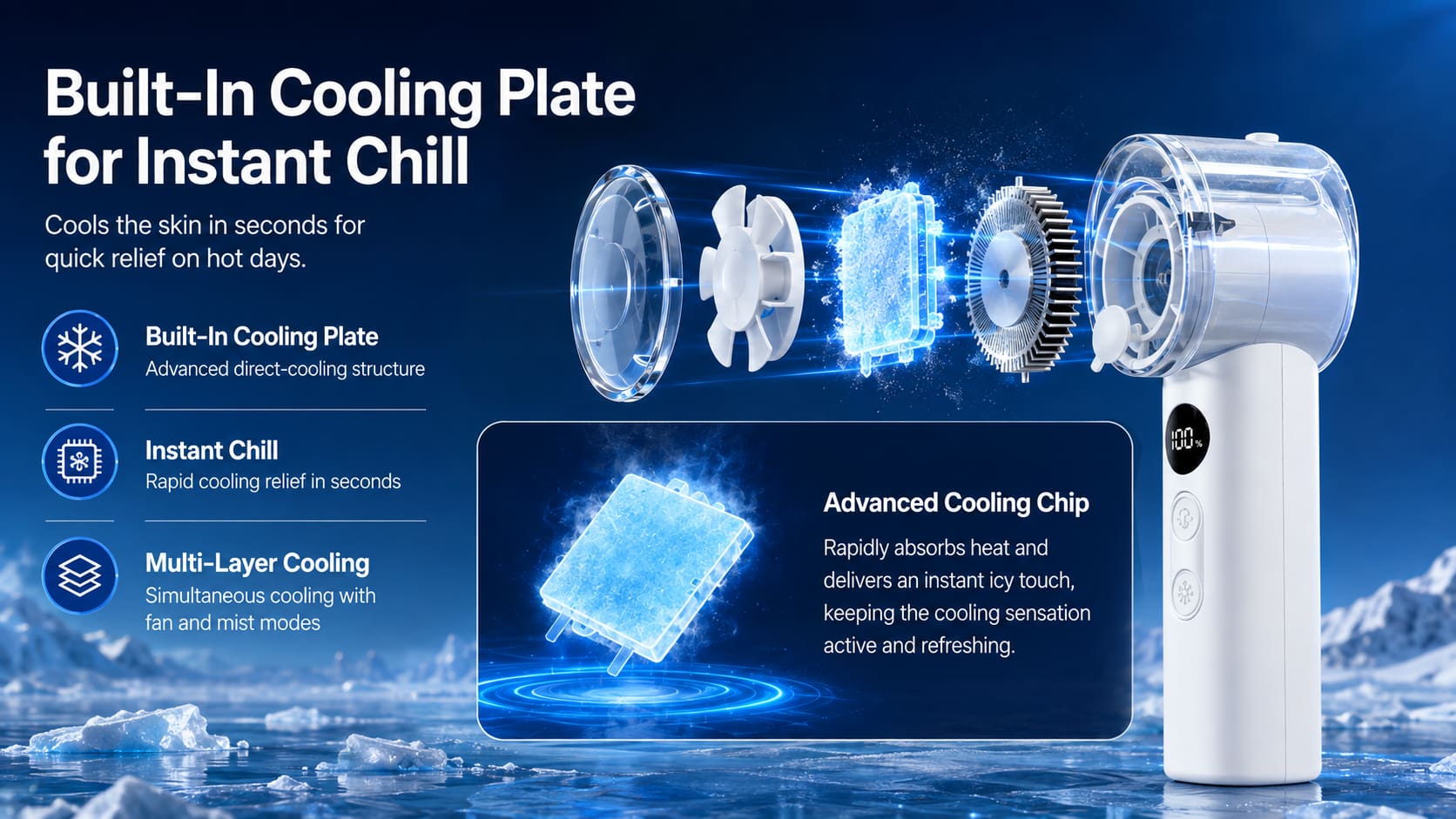 FS36 Handheld Cooling Mist Fan with Built-in Cooling Plate
