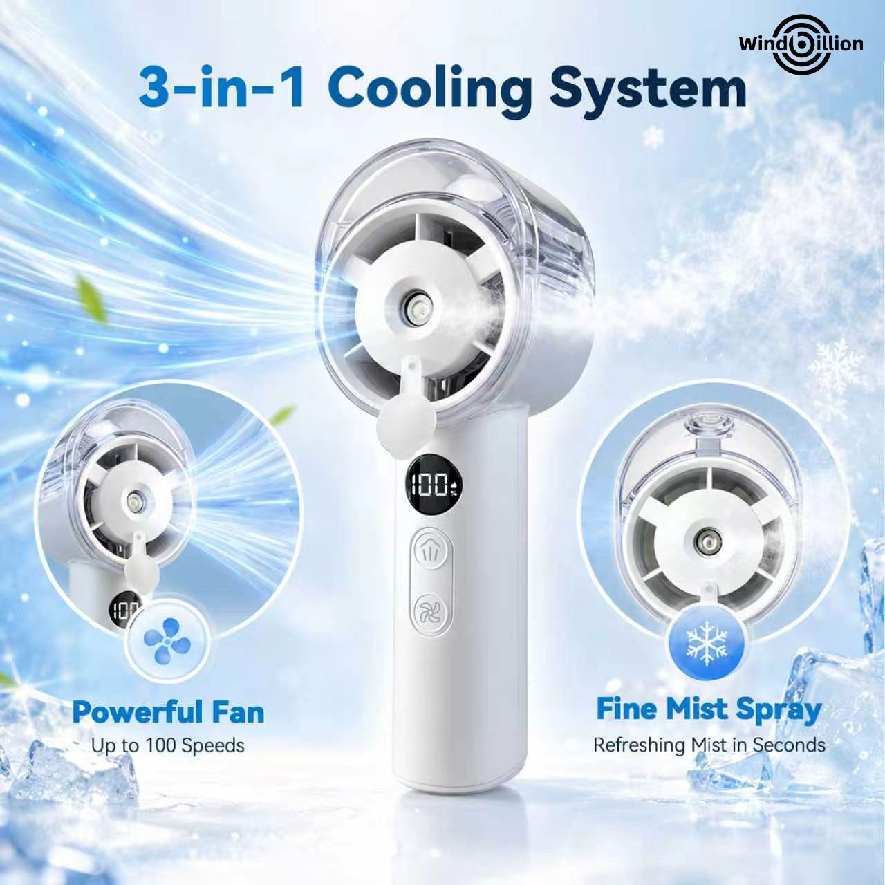 Handheld Cooling Mist Fan 3 in 1 Portable Rechargeable Fan (1)