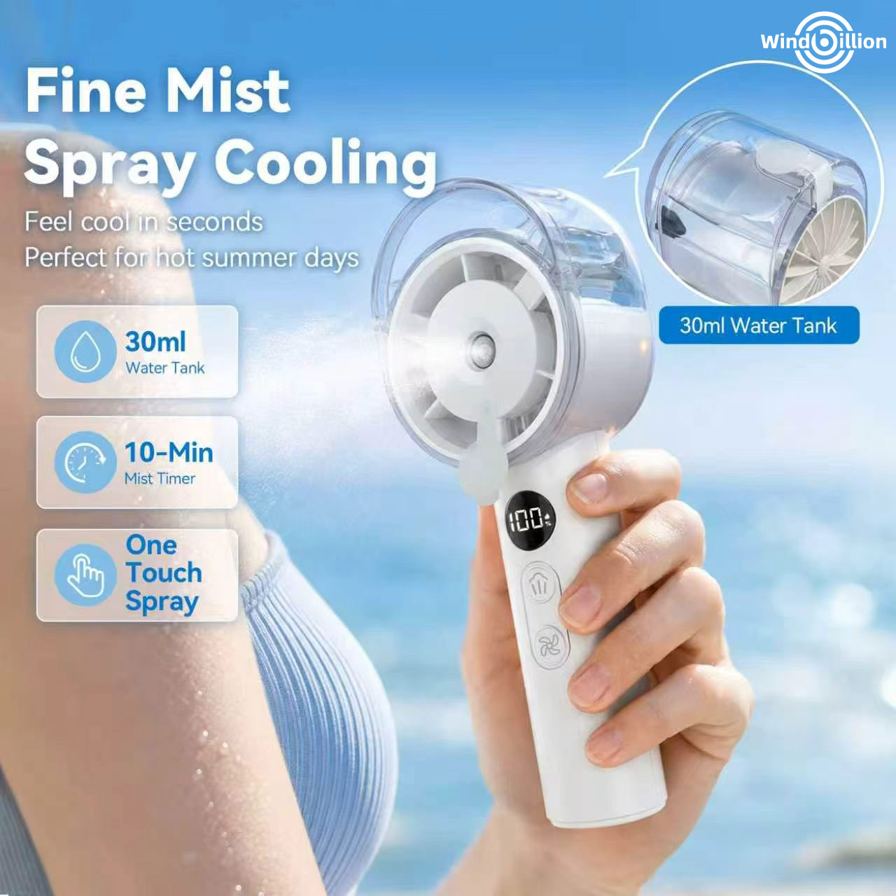 Handheld Cooling Mist Fan 3 in 1 Portable Rechargeable Fan (2)