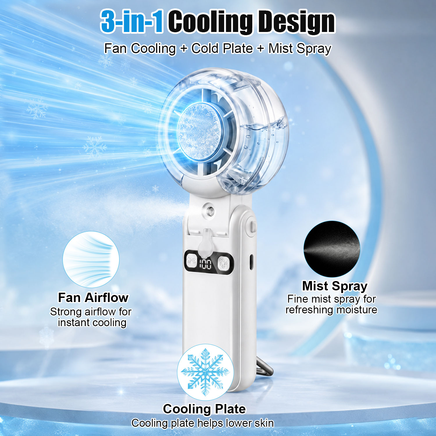 Neck-Wearable Cooling Mist Fan 3 in 1 with Cooling Plate & Mist Spray (1)