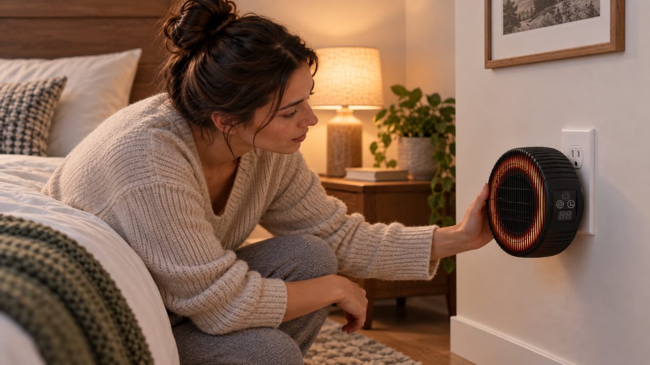 Checking a plug-in space heater connection at a wall outlet